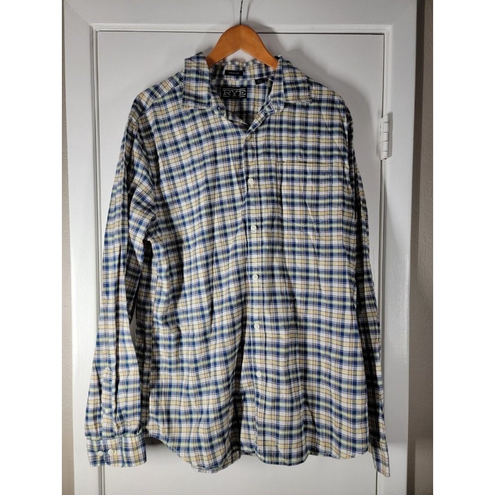 Rye By Hawker Rye Men's XLT BLUE YELLOW PLAID Button-Up Shirt